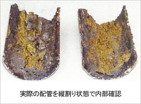 実際の配管を縦割り状態で内部確認